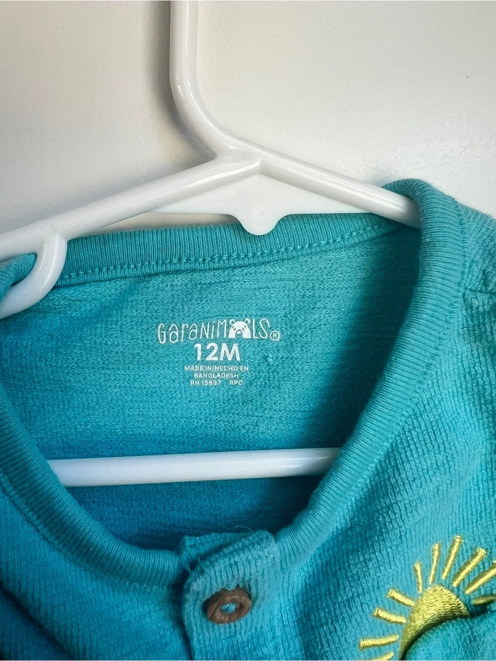 Garanimals 12M Turquoise Terry Cloth Romper Sun Pocket Summer One Piece
